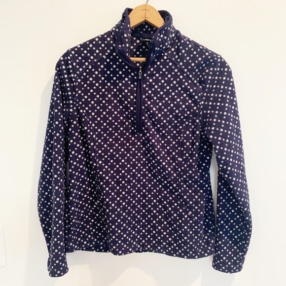 Lands End Navy blue polka dot quarter zip fleece S